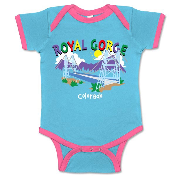 INFANT ROMPER WHIMISICAL ROYAL GORGE BRIDGE-AQUA/PINK