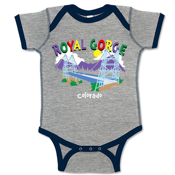 INFANT ROMPER WHIMISICAL ROYAL GORGE BRIDGE-HEATHER/NAVY